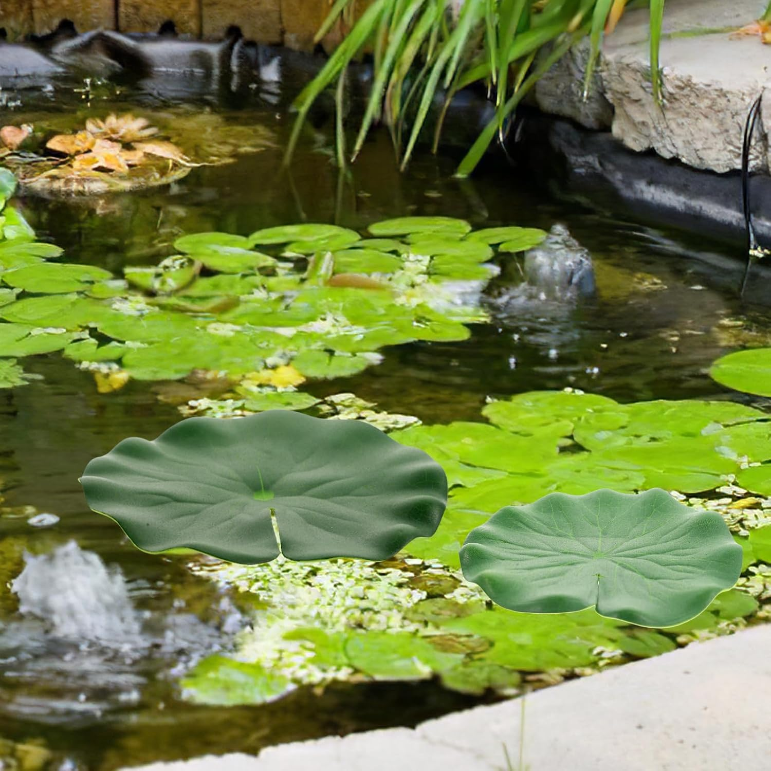 TOVINANNA 20Pcs Simulated Lotus Leaf Floating Lily Pads Realistic Lily Pads Leaves Fish Decorations for Tank Floating Pond Leaf Ornament Lightweight Dense Foam Eva Fish Tank Big Water Lily image number 4