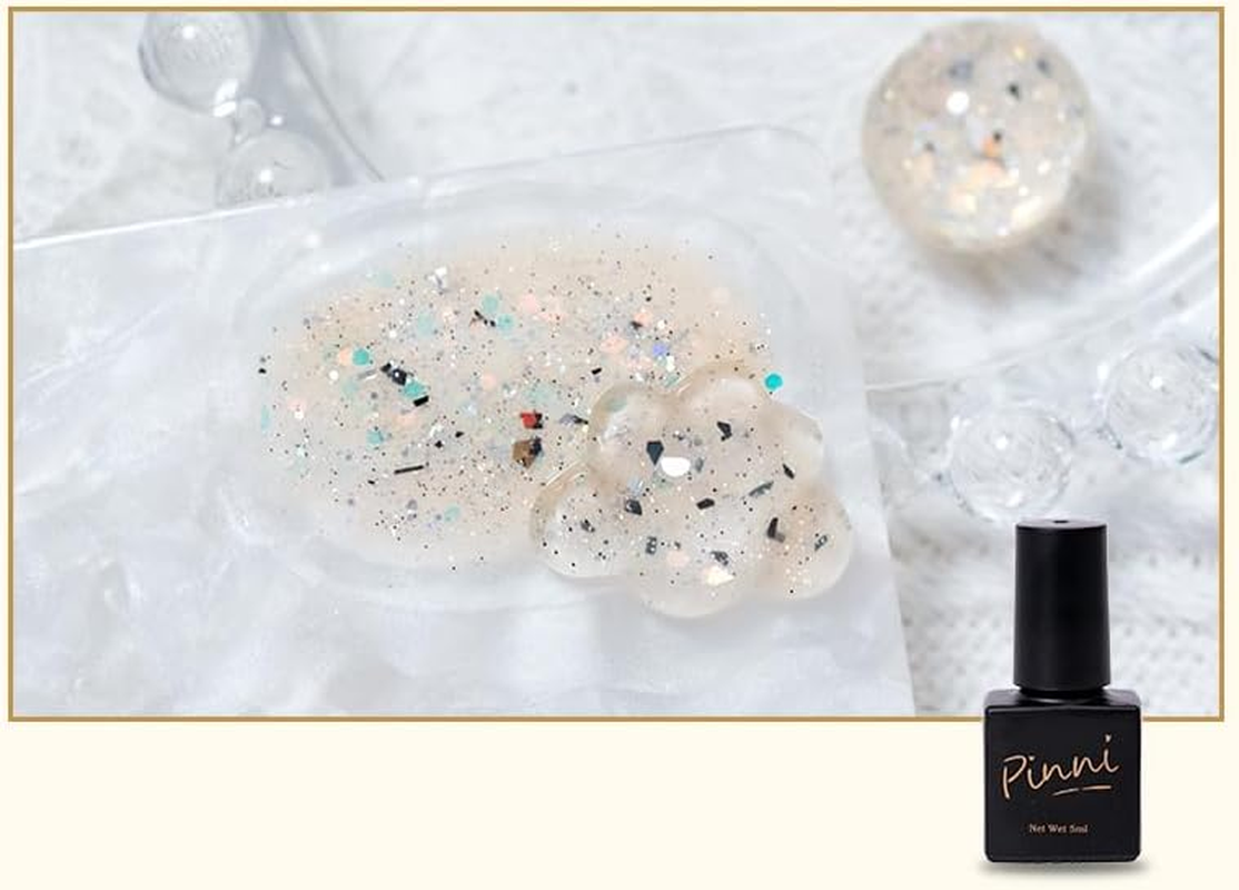 PINNI Bronze Egg Shell Gel Nail Polish Kit, Speckled Nail Polish Gel Nail Polish Sequins Glitter Semi-Permanent UV Gel Polish Shiny Gel Nail Varnish Shiny Shimmer White Gel Polish