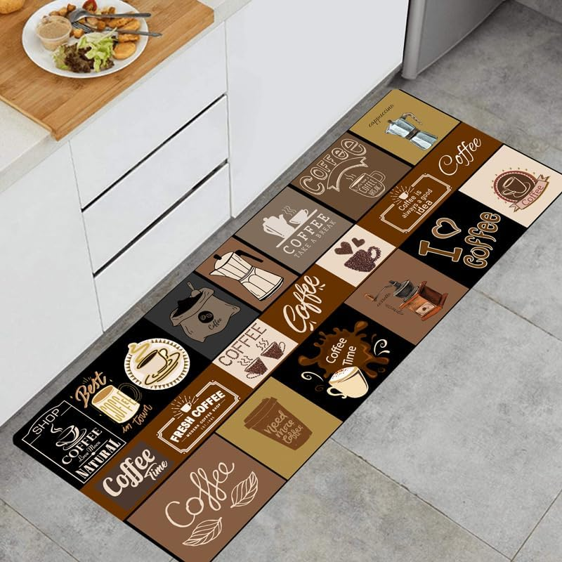 2PCS Kitchen Rugs and Mats Set of 2, Non-Slip Absorbent Coffee-Themed Kitchen Floor Mat, Kitchen Mats Washable, 50Cm X 80Cm + 50Cm X 120Cm (Coffee, 50Cm X 80Cm + 50Cm X 120Cm) image number 5