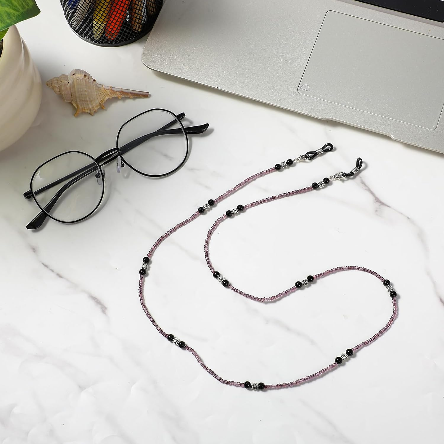 Xelsluthe Beaded Glasses Chain for Women, Eyeglass Strap Holder around Neck, Bead Women&rsquo;S Eyeglass Chain, Sunglasses Lanyard, Reading Glasses Necklace, Purple