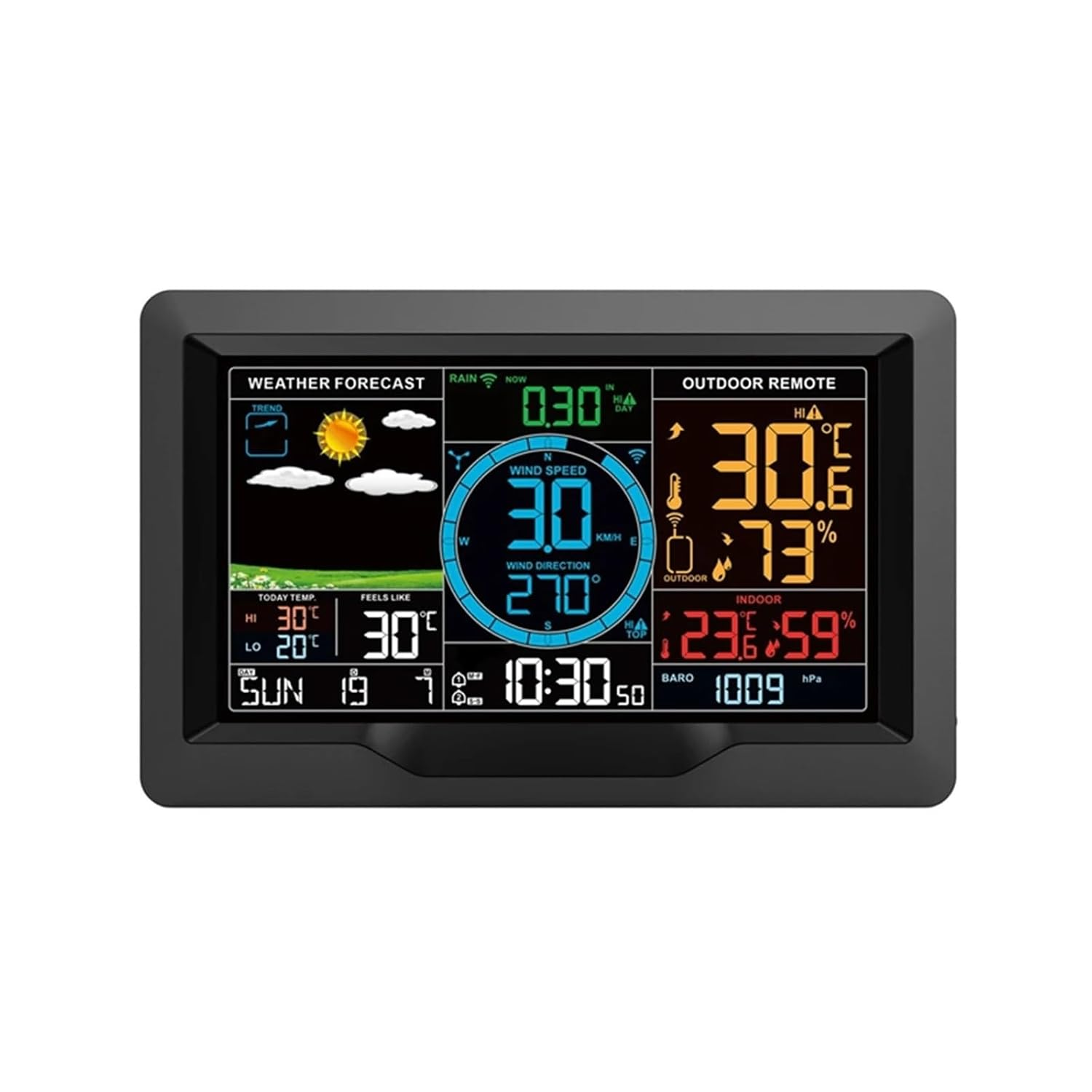 Multifunctional Weather Station Temperature Humidity Wind Speed Direction Rainfall Monitor Forecast Alarm Clock Backlit image number 3