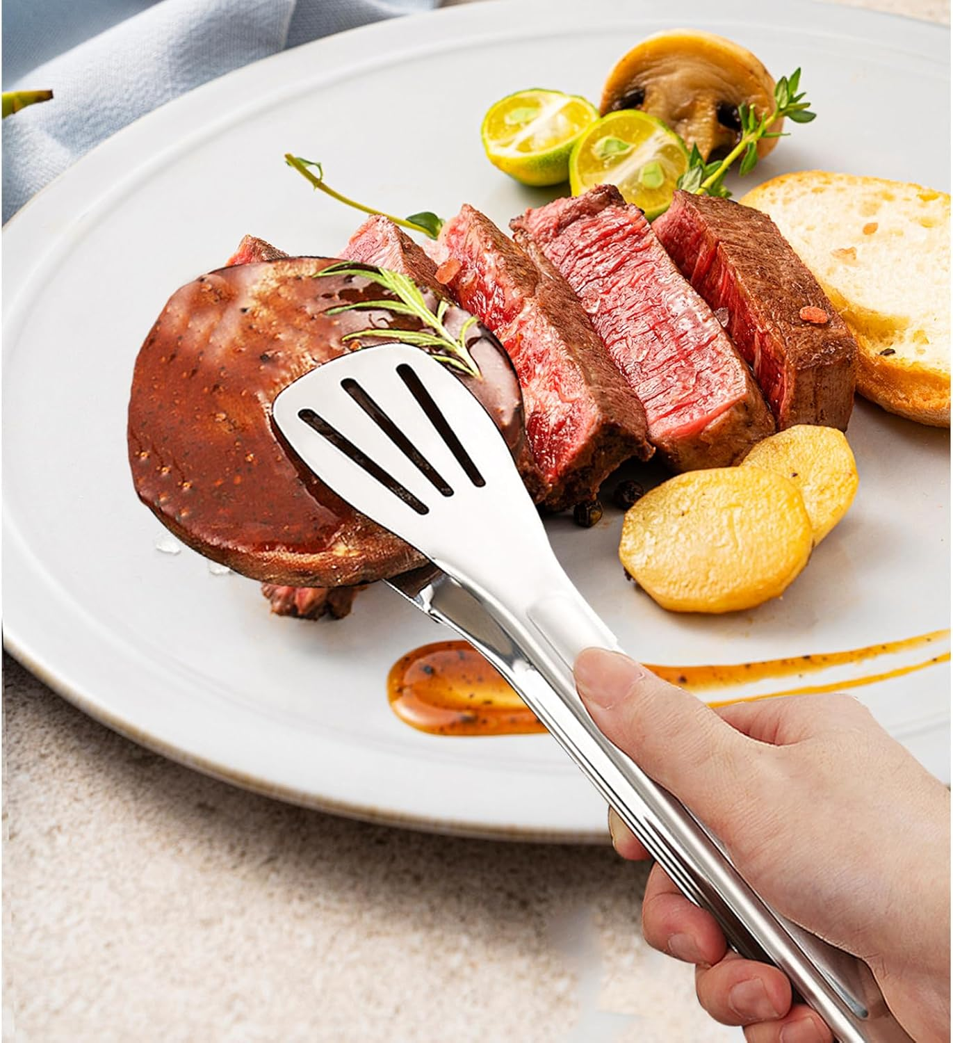 3Pcs Stainless Steel Kitchen Tongs - Suitable for BBQ, Pasta, Meat, and Home Party (9In) image number 3