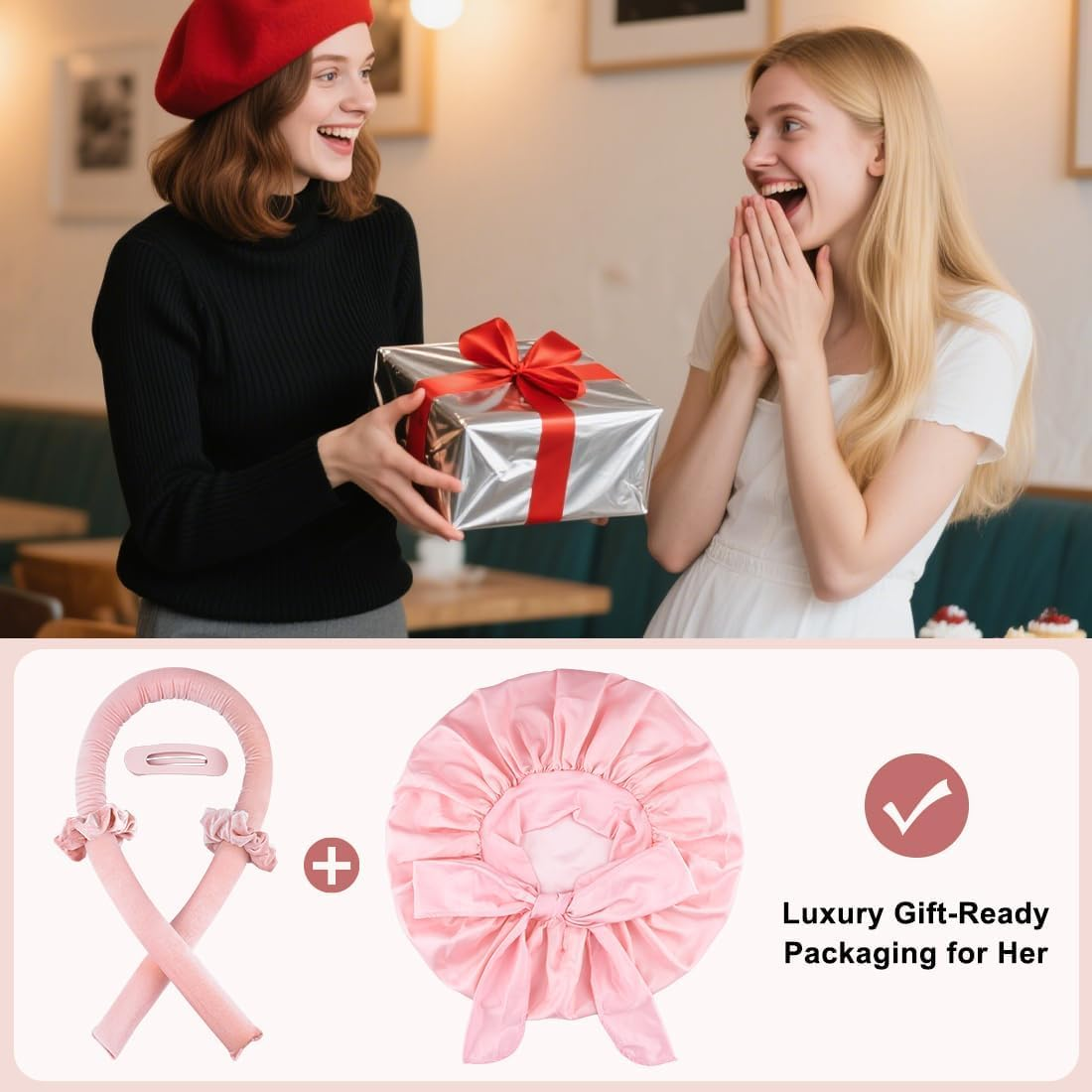 Heatless Hair Curler, Soft Hair Curlers to Sleep In, Heatless Curls Overnight for Natural Curls, No Heat Curling Rod Set with Satin Bonnet for Most Hairtypes Women Girls