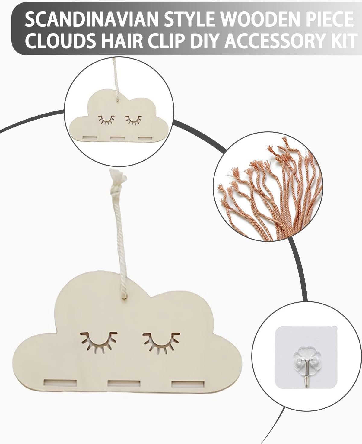 IPNSDON 1 Piece Scandinavian Style Wooden Piece Clouds Hair Clip Organiser, Girls Hair Clip Organiser, Hair Clip Holder with Hair Clip Organiser (A) image number 5