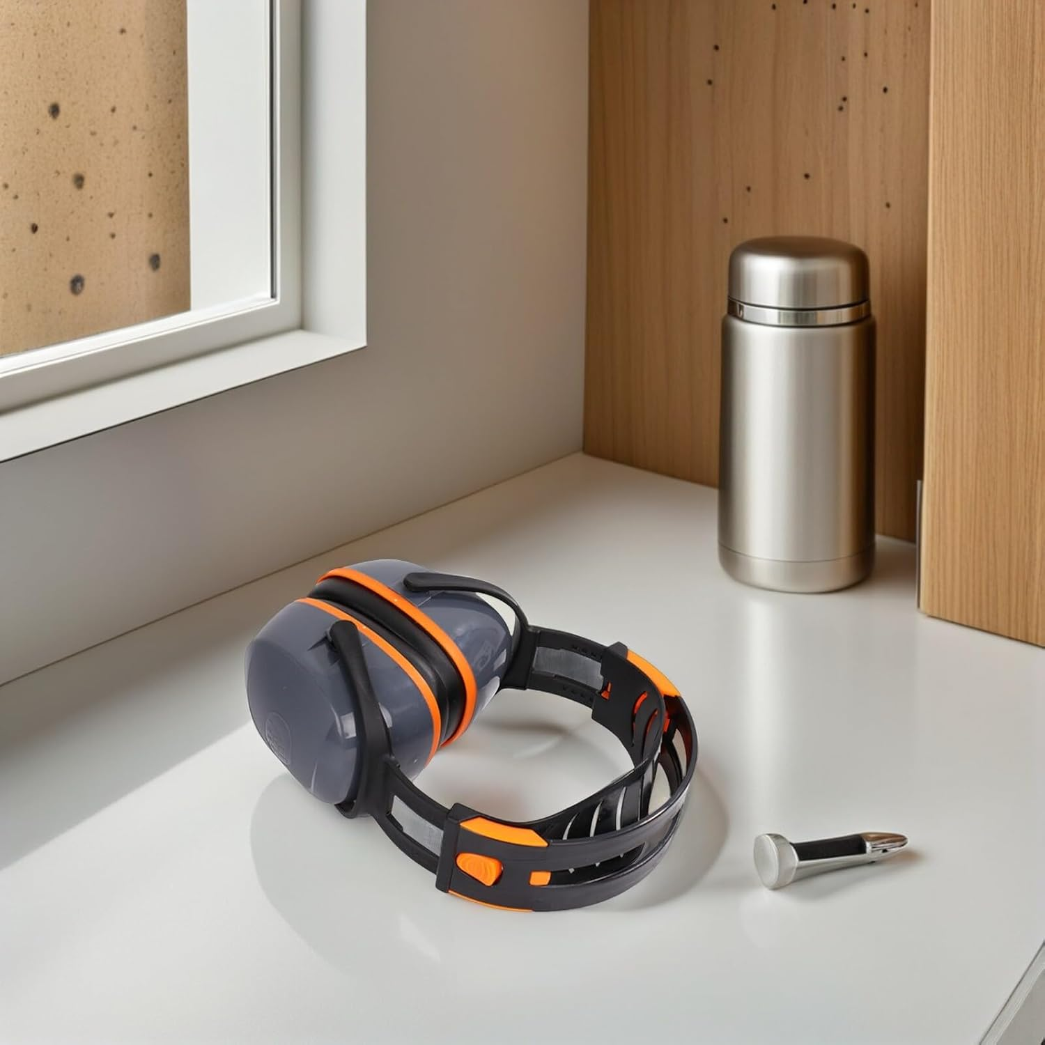 Operitacx Noise Cancelling Hearing Protection Earmuffs over Ear Headphones Sound Insulation for Construction Work and Industrial Use Comfortable Orange Gray image number 2