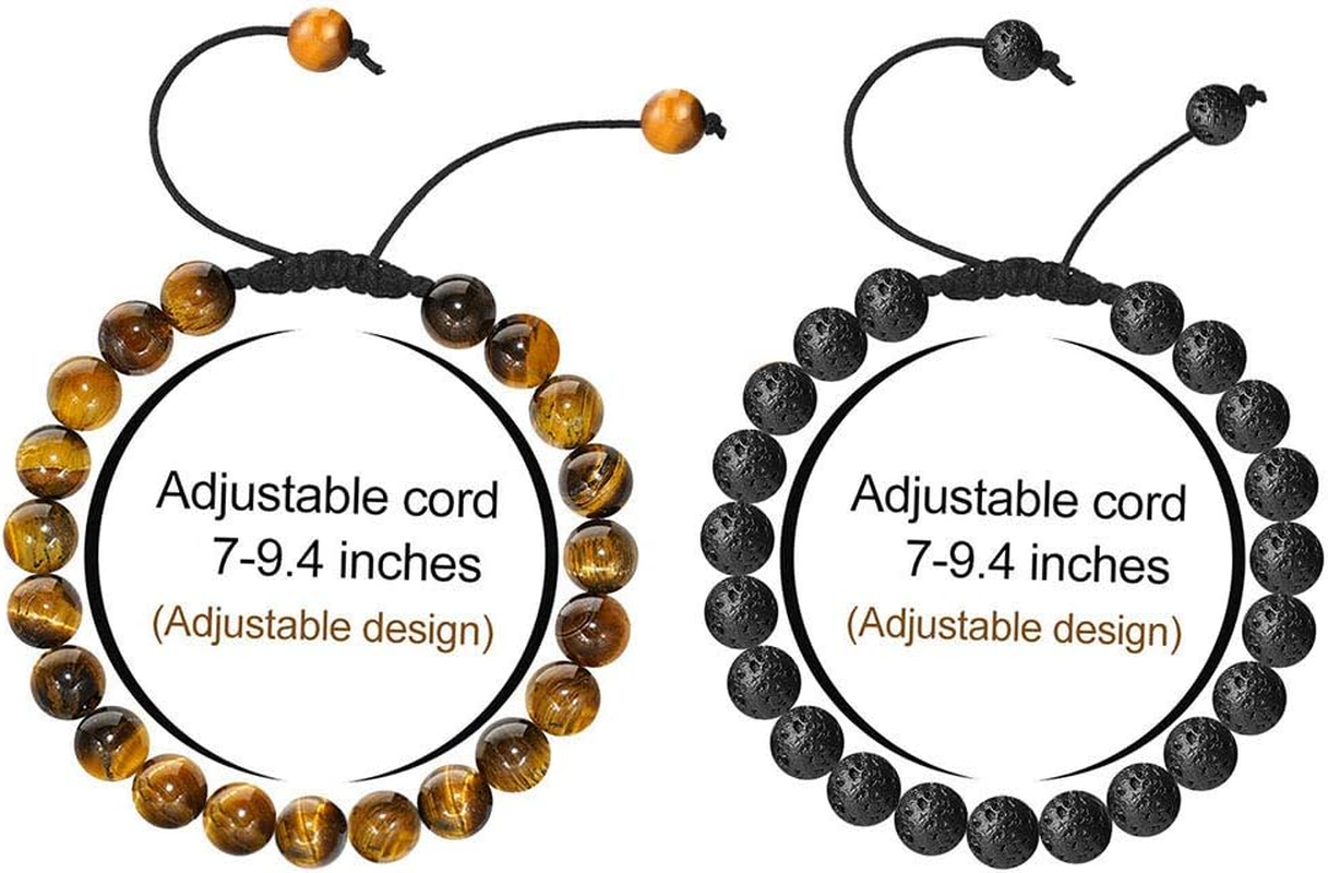 M MOOHAM Lava Rock Bracelet - 8Mm Stone Tiger Eye Bracelet Lava Rock Bracelet, Stress Relief Yoga Beads Adjustable Bracelet Anxiety Aromatherapy Essential Oil Diffuser Healing Bracelet for Men Women image number 3