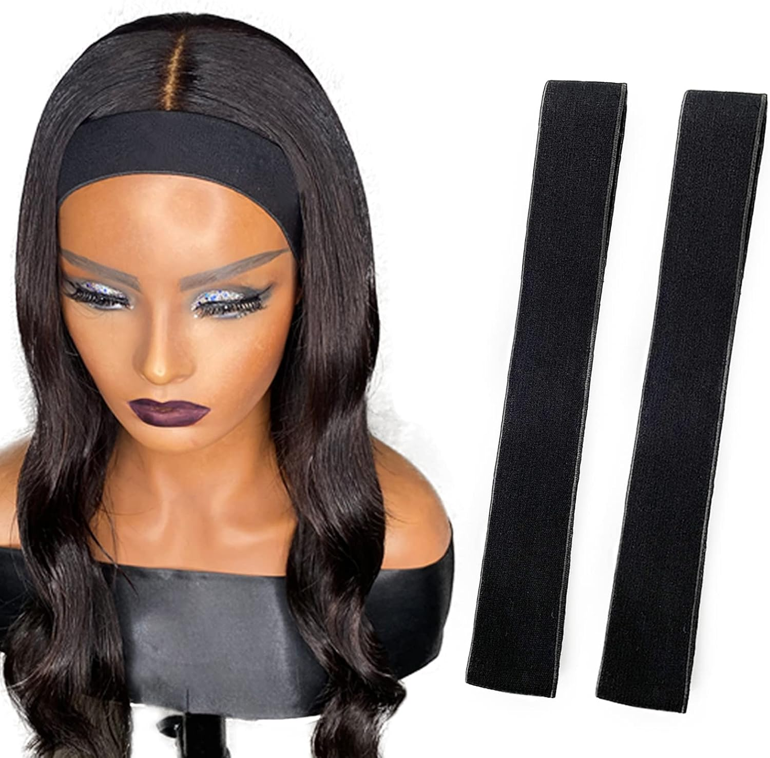 Atimiaza 2 Pcs Elastic Bands for Wig, Lace Melting Edge Wrap to Lay Edges (Black, Pack of 2)
