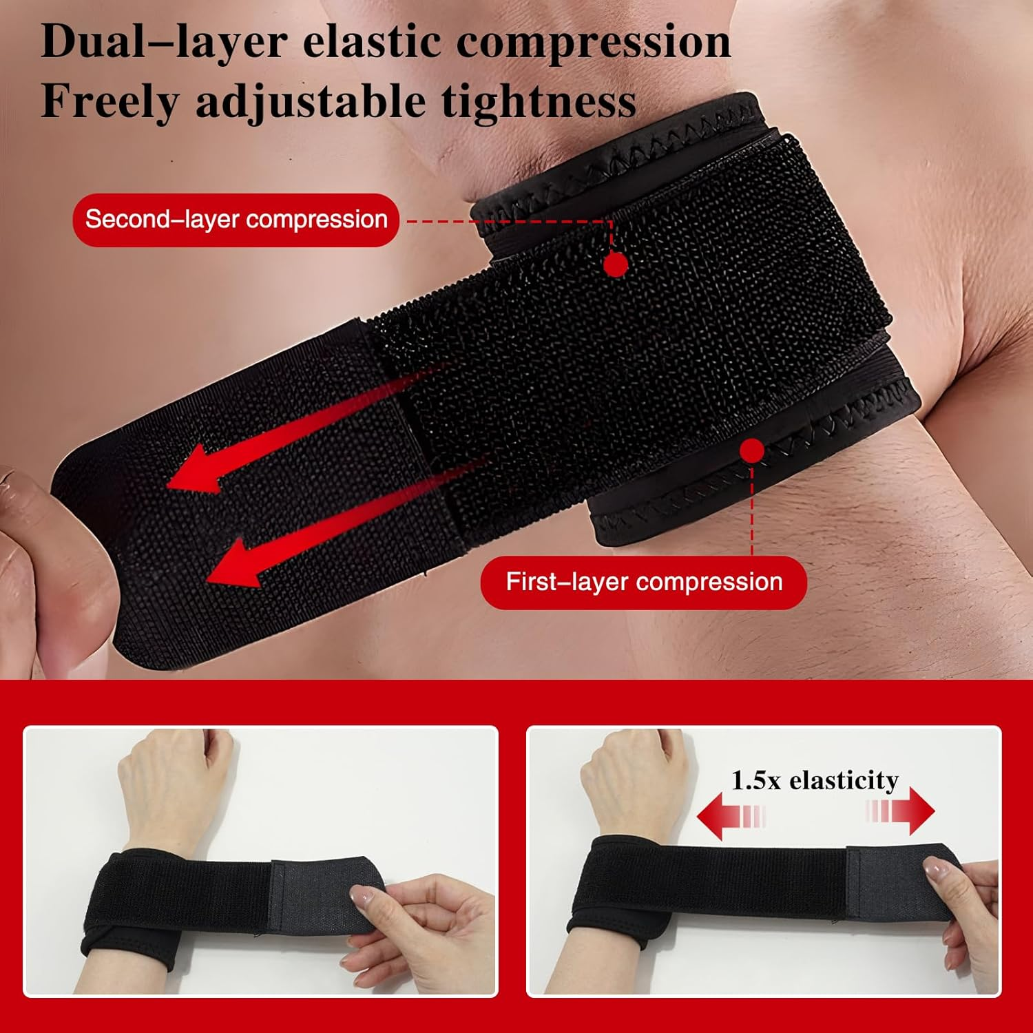 2 Pcs Wrist Wraps, Adjustable Compression Wrist Brace Support for Gym, Weightlifting, Fitness & Sports, Lightweight Wrist Straps for Carpal Tunnel Pain Relief, Men & Women (Black) image number 2