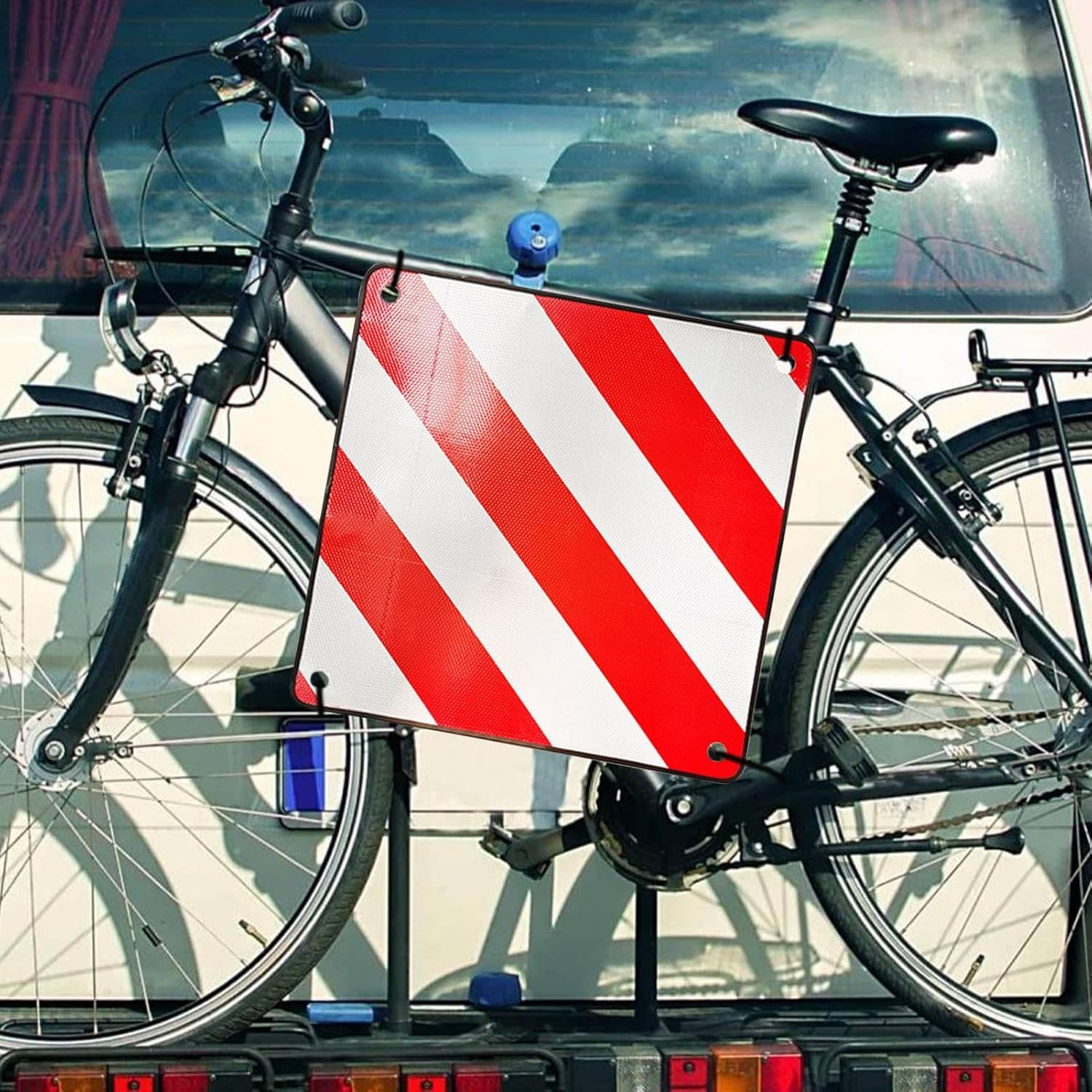 Safety Warning Sign | Red White Warning Board - Red White Square Reflective Alarm for Vehicle Security Road Trip Truck Automotive Auto Car Bike Carrier image number 1