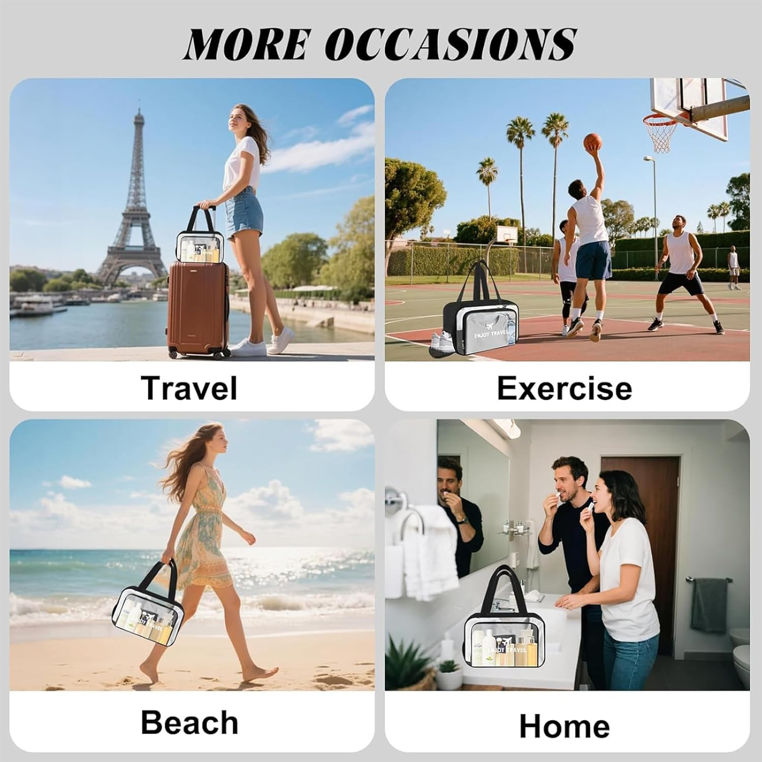 Clear Toiletry Bag - Large Waterproof Transparent Makeup & Wash Bag with Shoe Compartment & Wet Pocket | Travel Organiser for Aussie Holidays, Beach & Gym（Black） image number 1