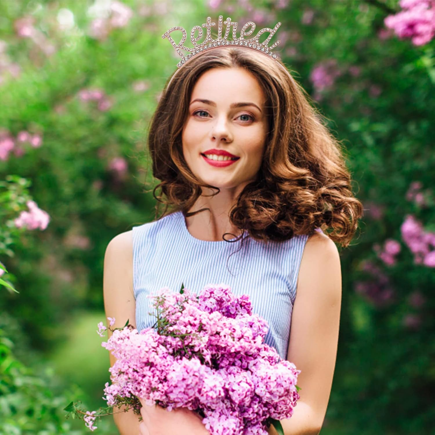 NICENEEDED Officially Retired Retirement Party Set, Rose Gold Tiara Crown & Pink Belt Wtth Gold Lettering, Retired Rhinestones Headband Sash for Women Party Supplies Gifs - Style 6 image number 7