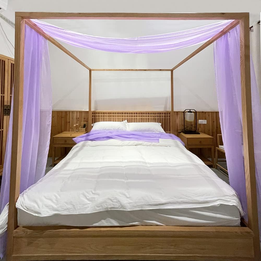 Linentalks Turquoise Canopy Bed Curtains for King & California King Bed, Aqua Blue Canopy Bed Scarf, Sheer Valance Drapes, Four Poster Drapery, 1 PC 52X256