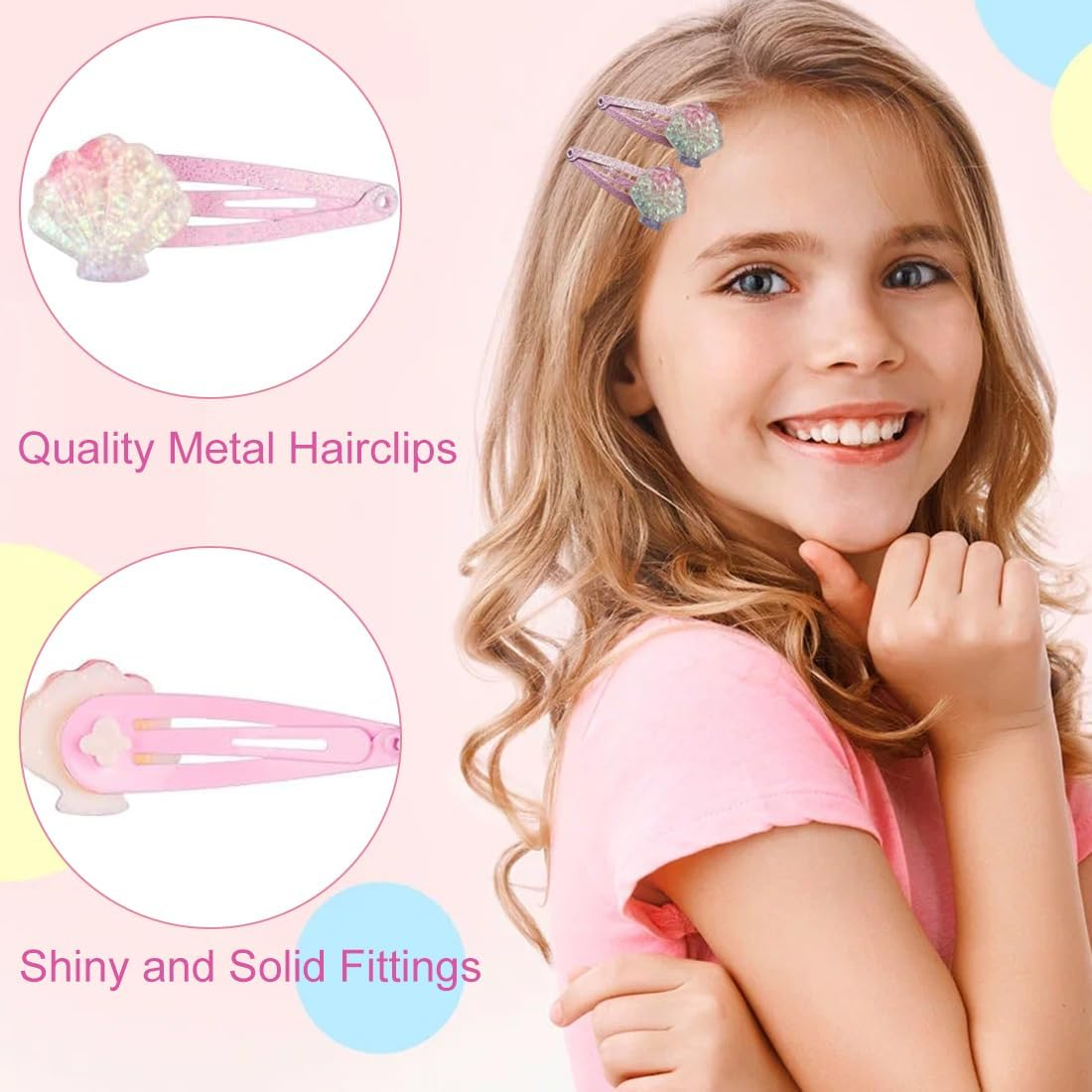 UEAVOID 6 Pairs / 12 Pack Children'S Hair Clips Girls Glitter, Mermaid, Butterfly, Rainbow, Flowers Hair Accessories, Cute Hair Clip Small for Birthday Party Gift (Multi-Colour) image number 3