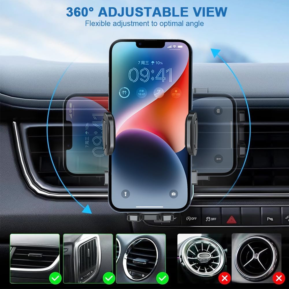 Phone Car Mount with 360 Rotation, Car Phone Holder, Air Vent, Universal Fit, Easy Installation, Compatible with Iphone/Samsung/Nokia, Black image number 3