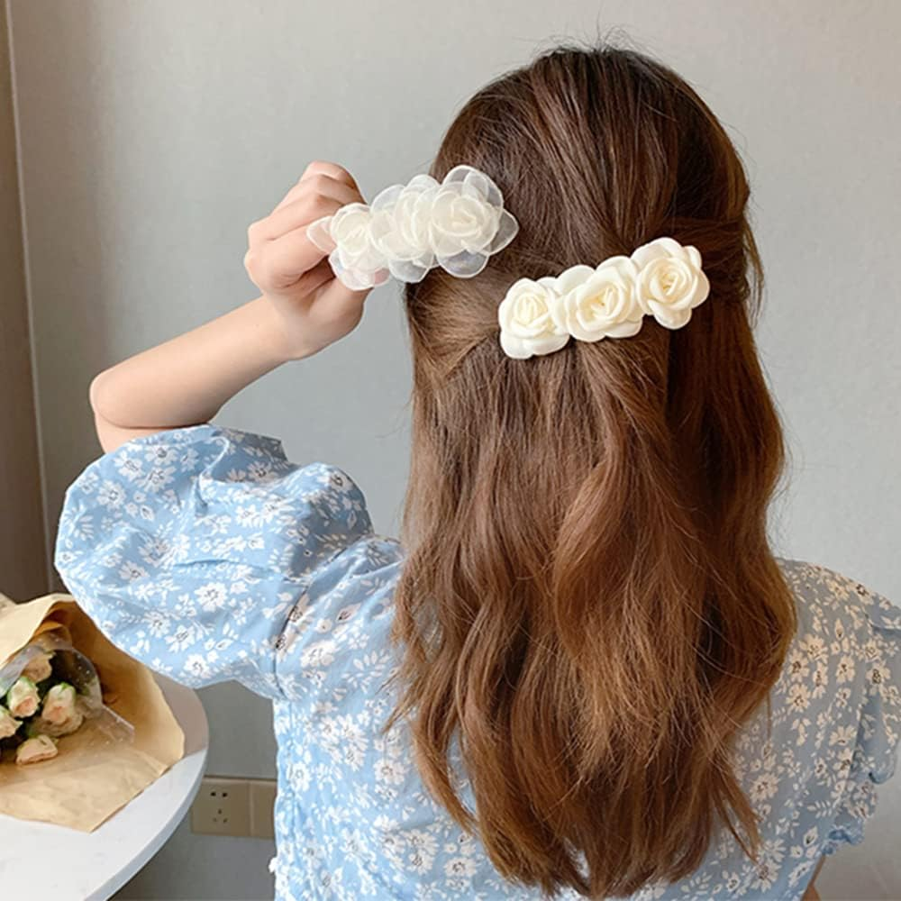 Hair Clips Flower Hair Clips Hair Accessories for Women Girls Kids 2 Pieces Elegant Handmade Gentle Headwear Bridal Styling Tools for Party Wedding Daily Wear image number 4