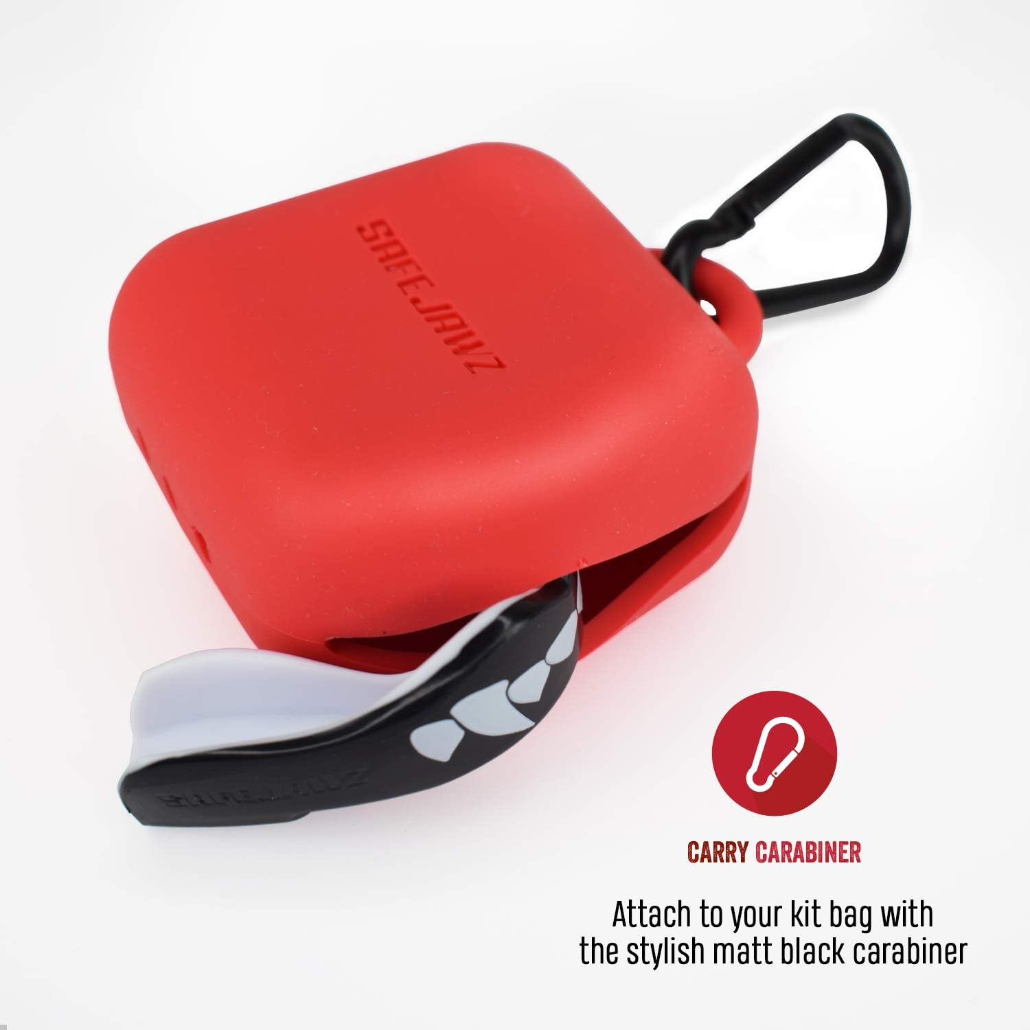 SAFEJAWZ Premium Mouthguard Case with Carabiner Clip. Unique Durable and Flexible Silicone Design to Keep Gum Shields Protected/Clean. Red, One Size. image number 2