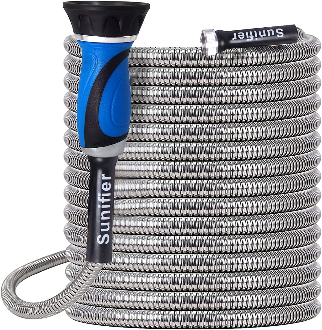 Metal Garden Hose 50 Ft with Hose Nozzle, Flexible Stainless Steel Garden Hose 50 Ft, Heavy Duty Water Hose for Garden (50FT) image number 4