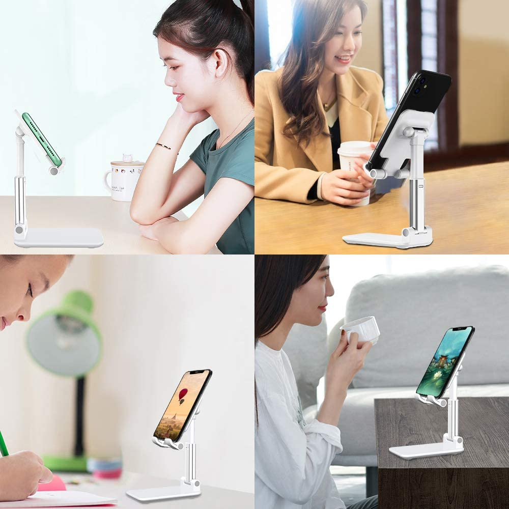 [2 Pack] Foldable Cell Phone Stand, TIQUS Angle & Height Adjustable Desk Phone Holder with Stable Anti-Slip Design Compatible with Iphone Smartphones Kindle White image number 4