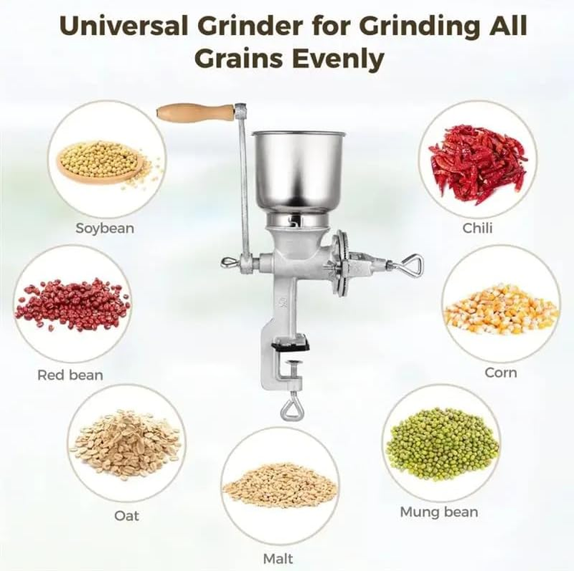 Hand Crank Grain Mill, Corn Grinder Flour Maker Wheat Grain Nut Mill Grinder Kitchen Tool, High Hopper Cast Iron Manual Grain Mill, for Restaurants Kitchens Bakery image number 4