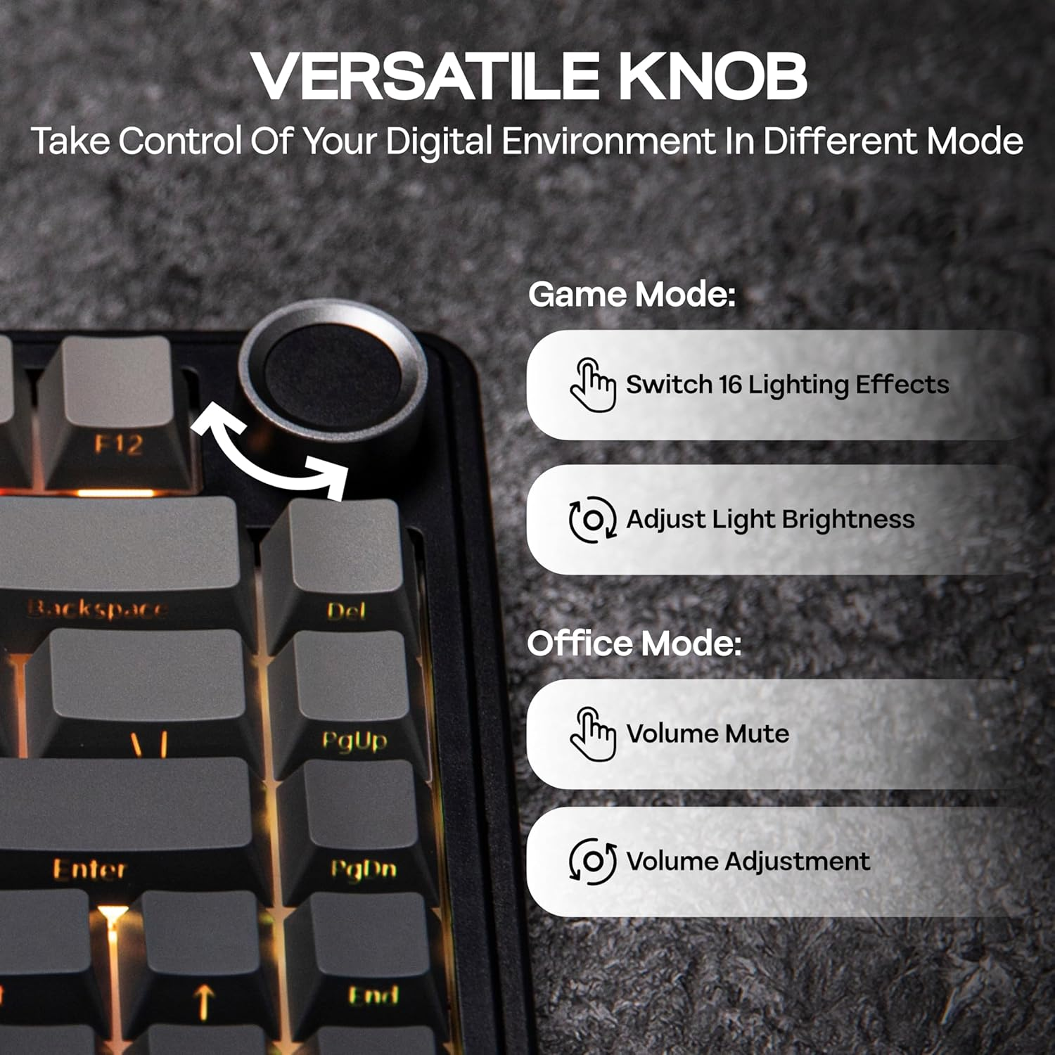 Mechlands Aula F75 PRO 75% Wireless Gaming Keyboard, Gasket Mechanical Custom Keyboard with Five-Layer Padding, Bluetooth/2.4Ghz/Usb-C, Hot Swappable, Knob, RGB, Reaper Switches (Gradient Black) image number 4