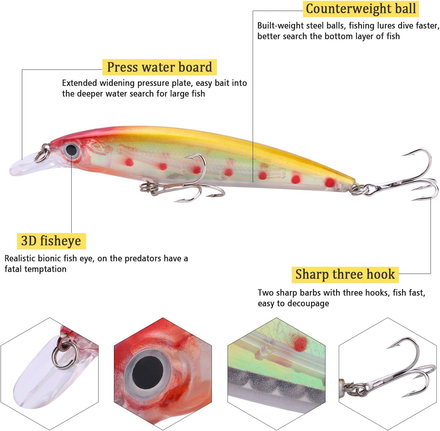Sougayilang Minnow Fishing Lures Crankbaits Set Fishing Hard Baits Swimbaits Boat Topwater Lures for Trout Bass Perch Fishing - Style-A 10Pcs image number 5