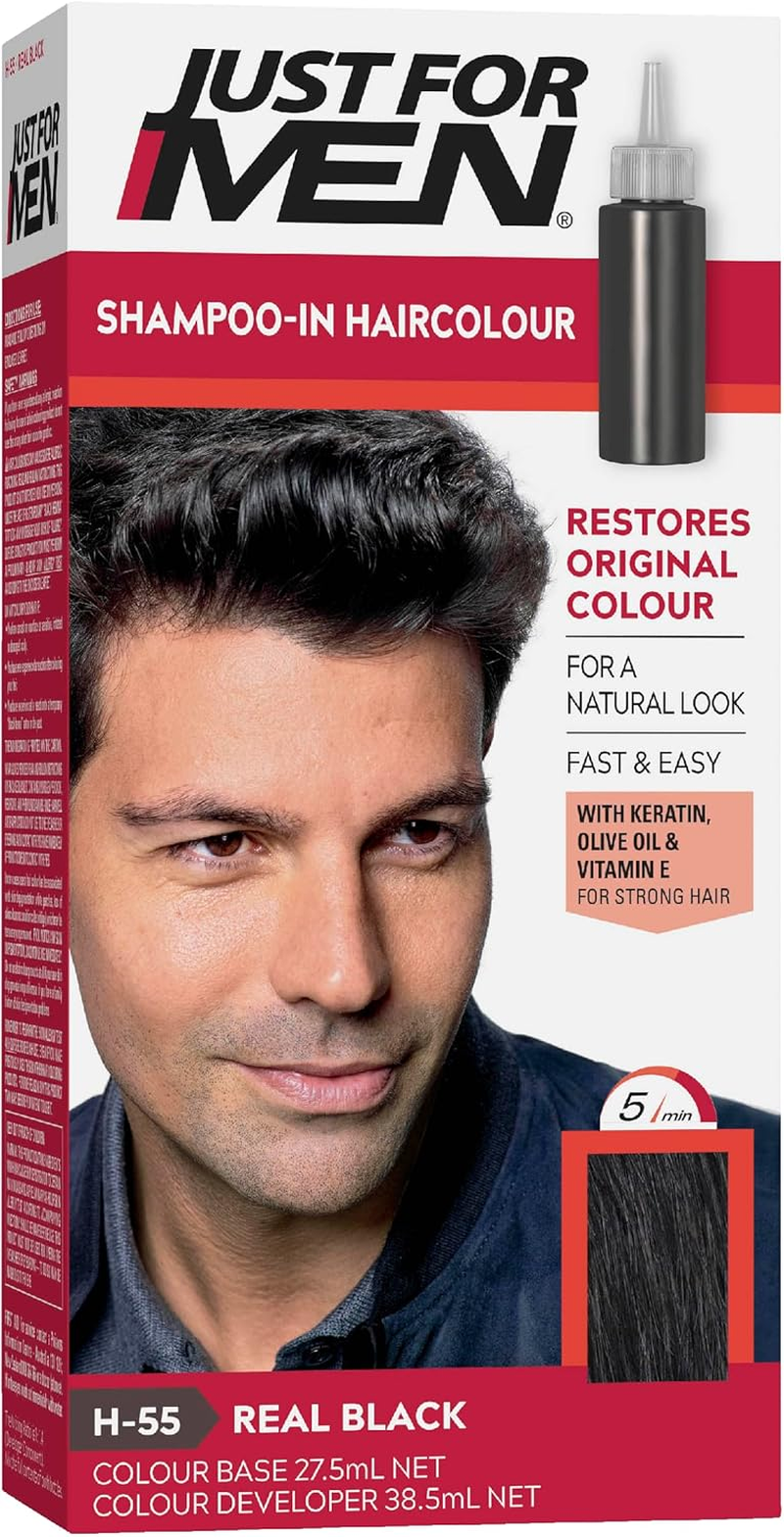 Just for Men Shampoo-In Colour, Grey Hair Dye for Men, Various Shades, Restores Original Colour for a Natural Look - Real Black, H-55 image number 3