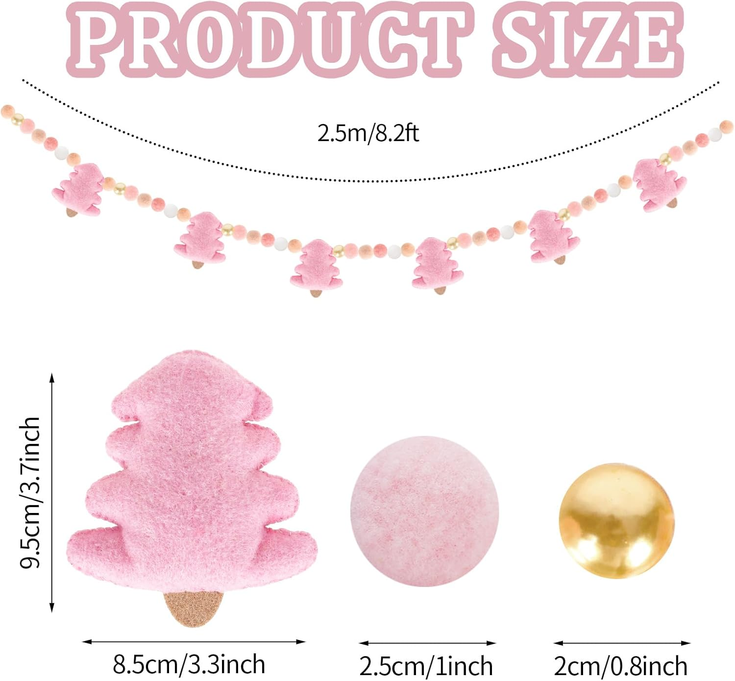 Whaline Christmas Felt Garland 3D Pink Xmas Tree Pom Ball Banner Holiday Decorative Hanging Bunting Garland for Home Mantel Fireplace Window Wall Decor image number 4