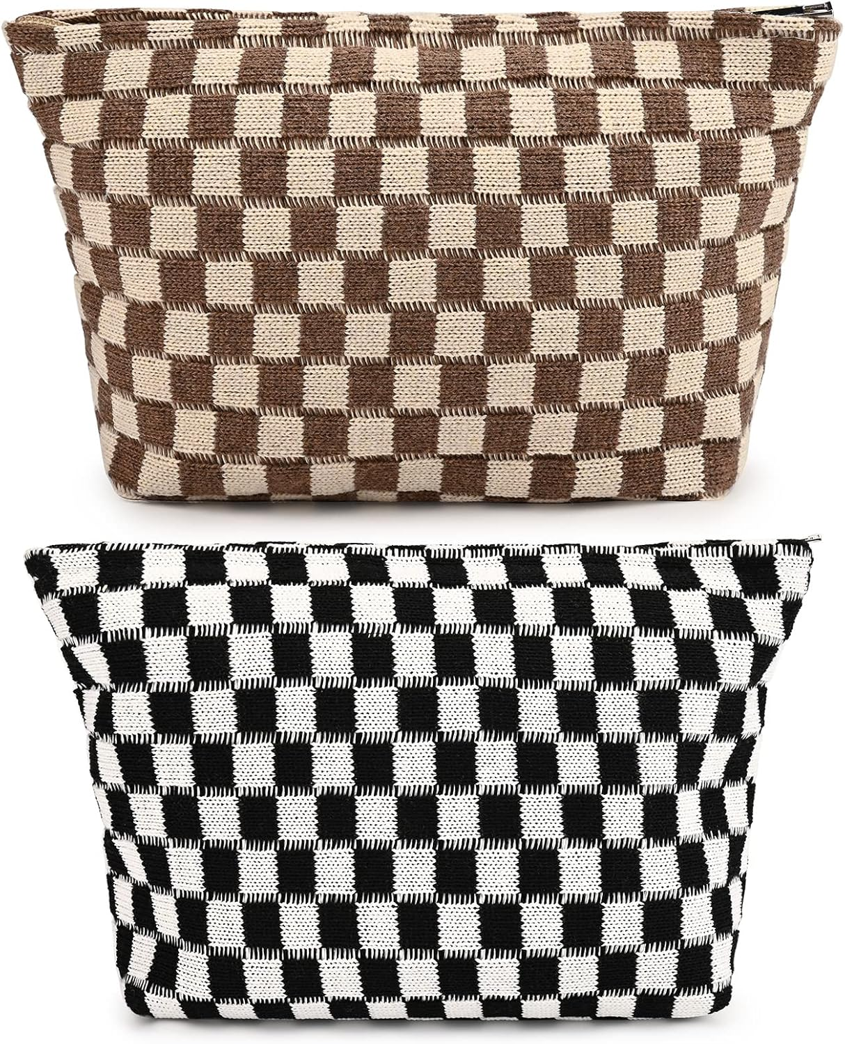 SOIDRAM 2 Pieces Makeup Bag Large Checkered Cosmetic Bag Pink Capacity Canvas Travel Toiletry Bag Organizer Cute Makeup Brushes Aesthetic Accessories Storage Bag for Women