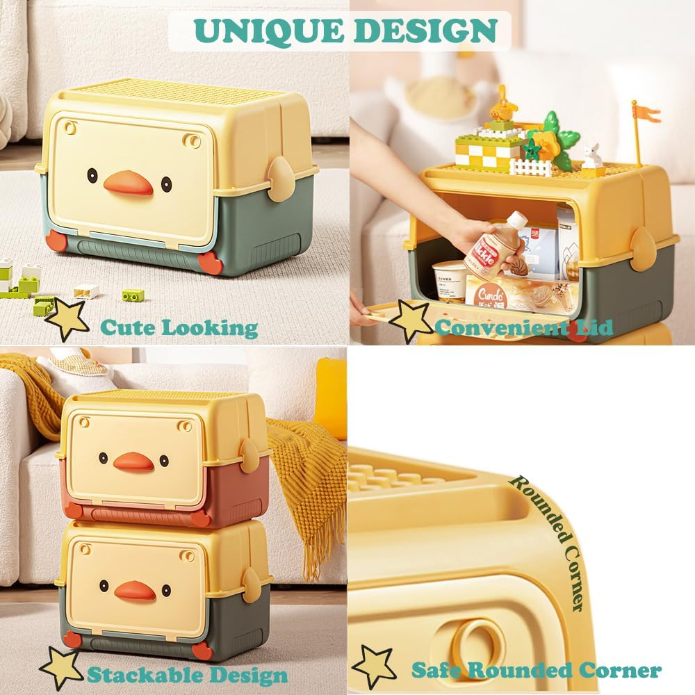 Large Plastic Storage Box with Front Lid, Stackable Space-Saving Organiser Container for Home Office, Arts & Crafts Supplies, 40L (Green, 46X31X30Cm) - Green image number 4