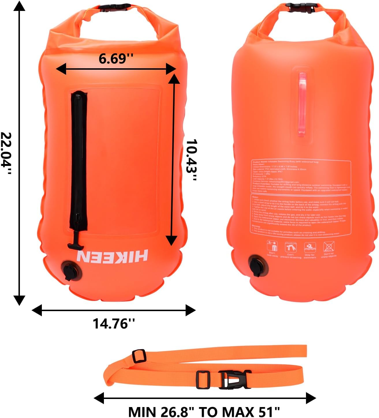 Hikeen Swim Buoy -Waterproof Touchscreen Storage Space, Swim Buoy Adjustable Waist Belt for Open Water Swimmers -Be Bright Be Safer image number 6