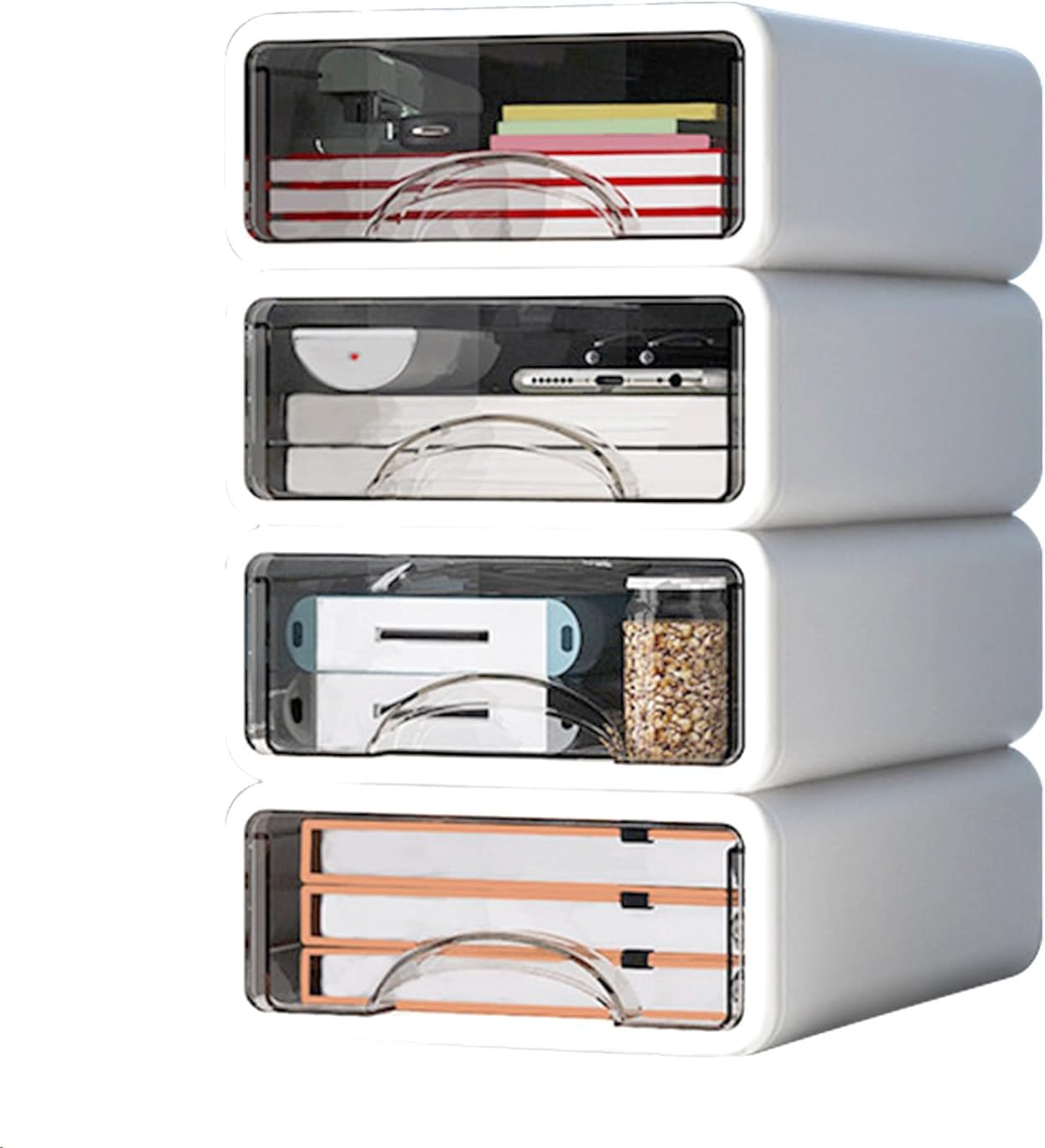 DAWNTREES Stackable Office Storage Box with Drawers｜ Desk Storage Box with 4 Drawers｜Organize Desk Accessories Plastic Desktop Storage Box，Desk Accessories (4S) image number 1