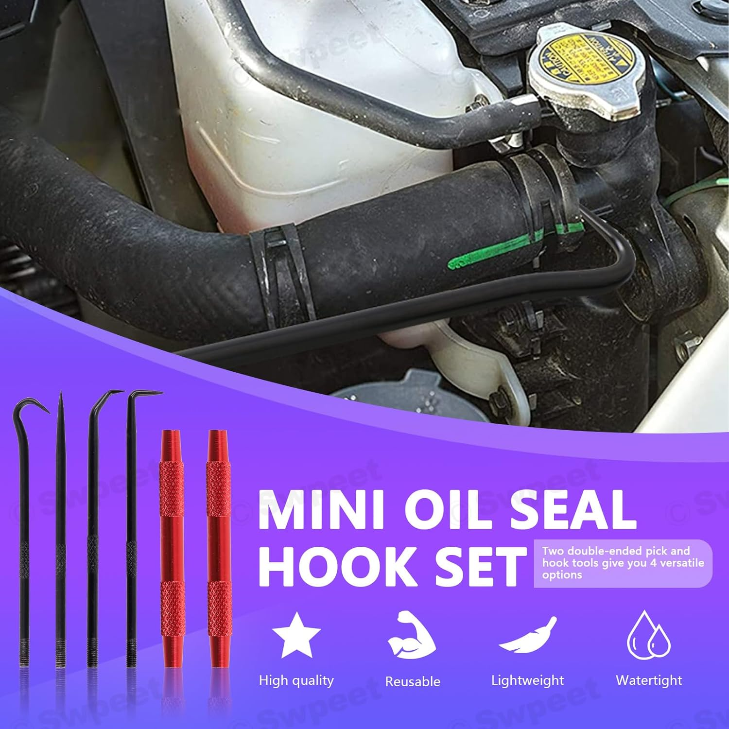 Swpeet 5Pcs Hydraulic Seal Installation Tool Hydraulic Cylinder Piston Repair Seal Tools U-Cup Rod Seal Twister Installation Tool with Pick and Hook Kit O-Rings Install Tool Set for Automotive（S/M/L）