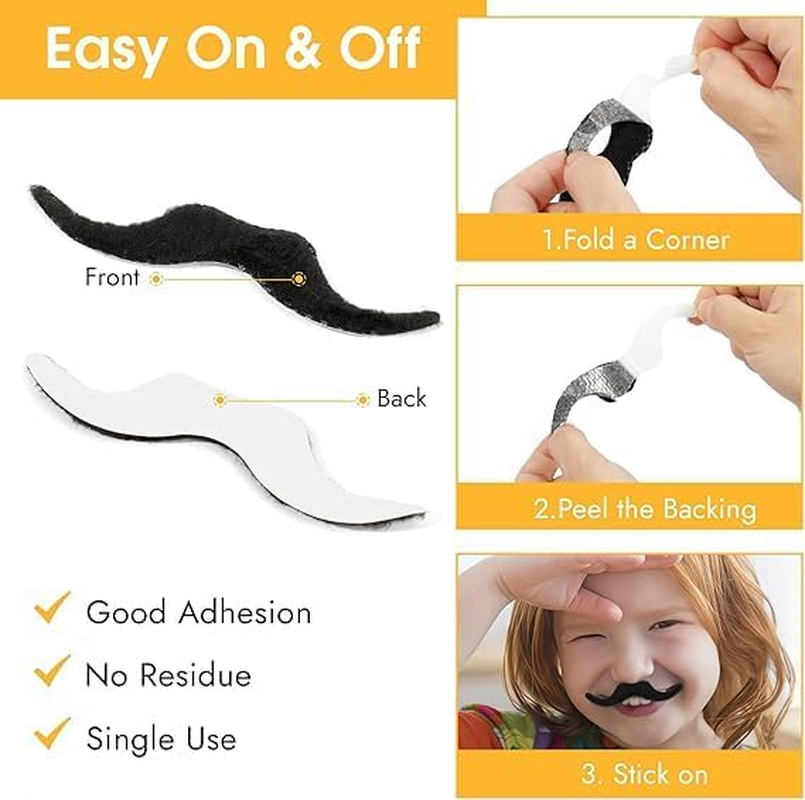 Fake Moustache, 68Pcs Fake Mustache Set, Various Styles Novelty Mustache Stickers for Men Women, Self Adhesive Fake Beard Funny Fake Mustache for Halloween Masquerade Party image number 1