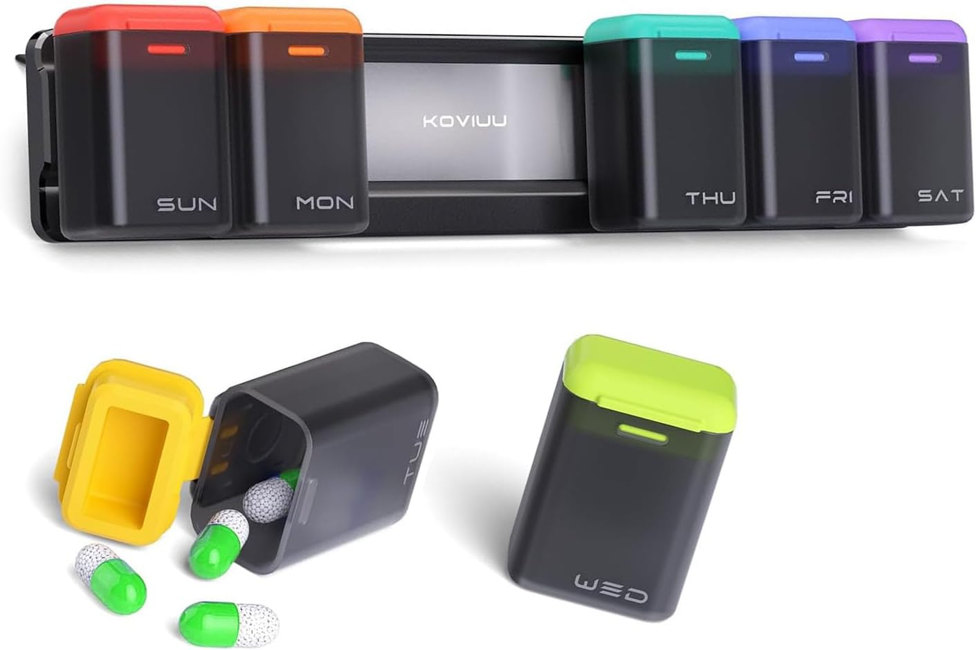 Weekly Pill Organizer with Sealed Lid, Magnetic Weekly Pill Dispenser Box for Fridge, Plastic Removable Large Capacity Pill Case for Supplement Vitamins Fish Oil Easy to Open Medicine Box (Grey)