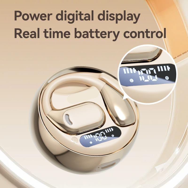 Wireless Earbuds, Bluetooth 5.4 Earphones, Open-Ear Headphones, Hi-Fi Stereo Deep Bass, Sweatproof Sports Ear-Hook Design, Secure Fit for Running, Gym, Work, 72H Playtime, LED Power Display (Skin) image number 6