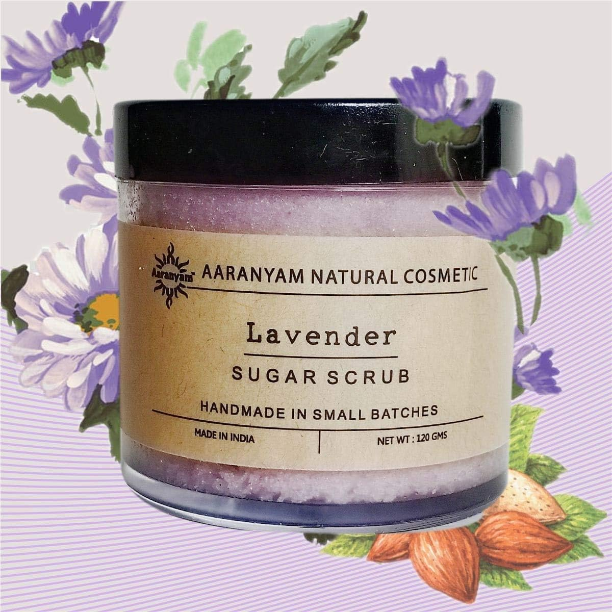 Aaranyam - Lavender Body Sugar Scrub for for Face & Body for Men & Women Revitalizing Tan Removal Scrub | Skin Brightening Lightening 120 G