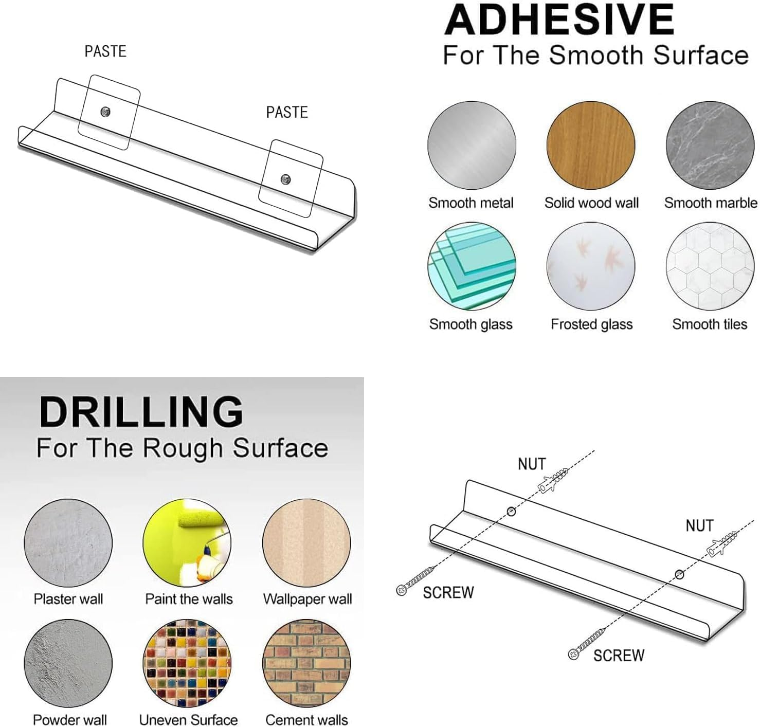 Wall Shelf Floating No Drill, Set of 3 Wall Shelves Set Of, 30 Cm Acrylic Bathroom Shelves Corner Wall Shelf Bedroom Living Room Kitchen Room Decoration image number 4