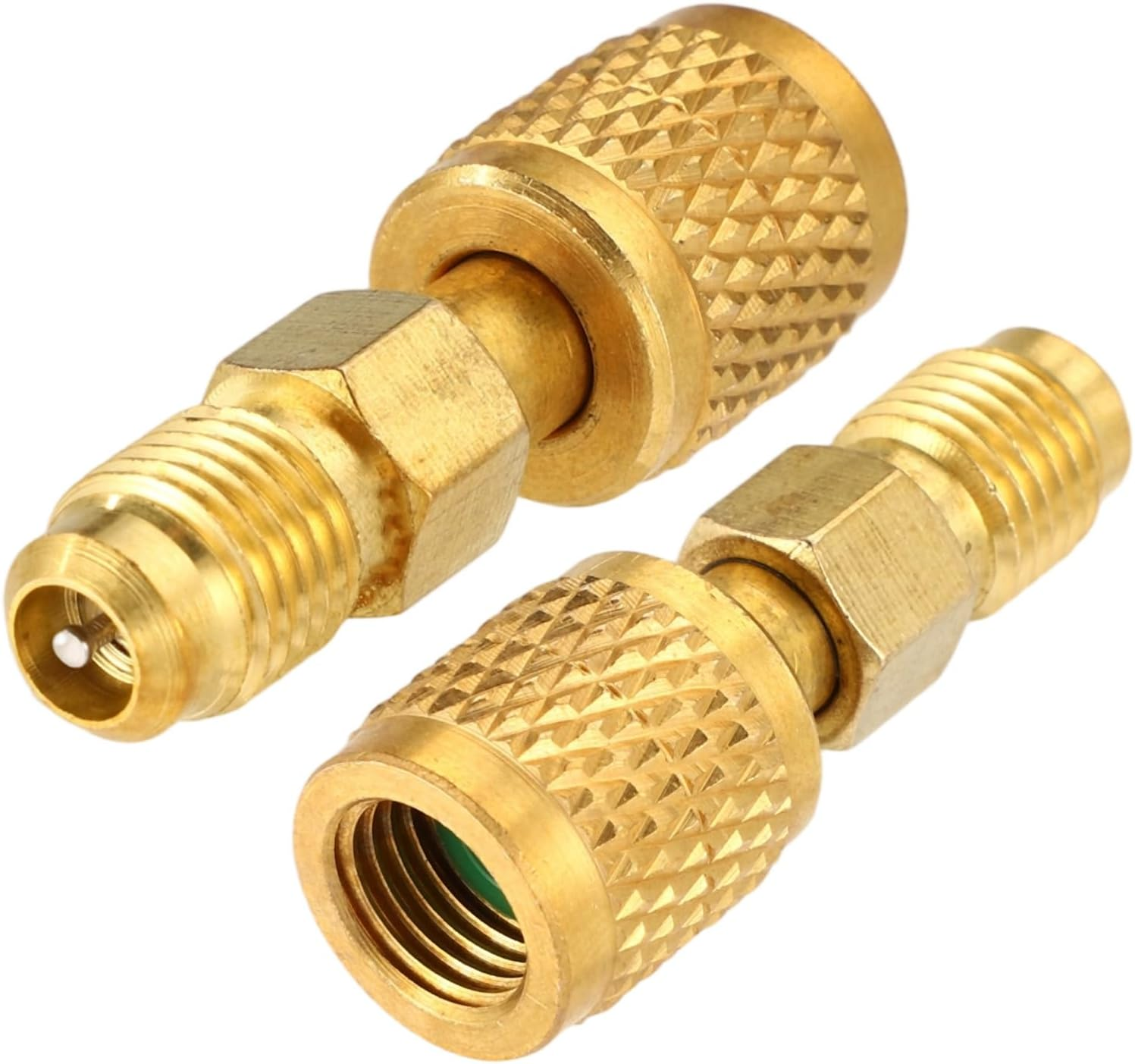 2Pcs R32 R454B Brass Adapter, 1/4" SAE Female to 1/4" SAE Male Reverse Thread Refrigerant Adapter Low Loss Refrigerant Fittings for R32 R454B Tanks Mini Split Systems image number 1