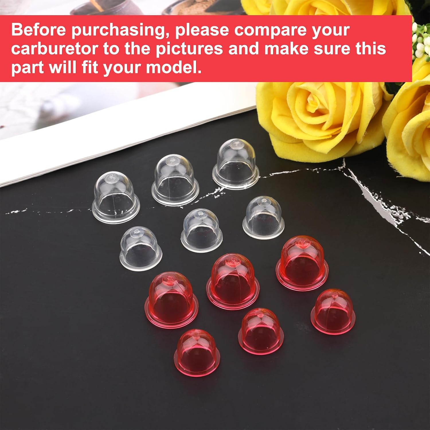 NQEUEPN 12Pcs Primer Bulb Replacements, Prime Bulb Carburetor Primer Bulb for Trimmer Hedge Cutter Gas Blower Brush Compatible with Homelite Craftsman Roybi(Red & Transparent) image number 4