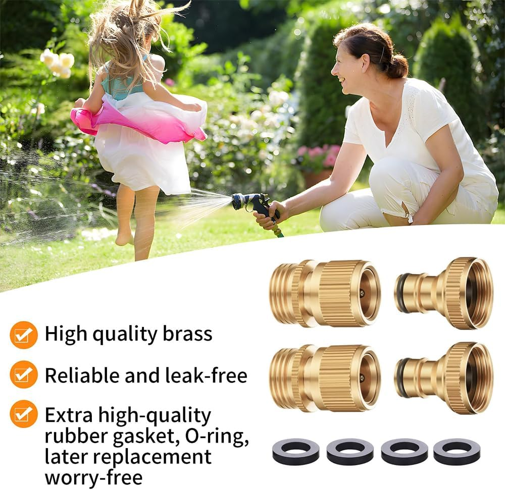 Garden Hose Quick Connect Solid Brass Quick Connector Garden Hose Fitting Water Hose Connectors 3/4 Inch GHT (2SETS) image number 3