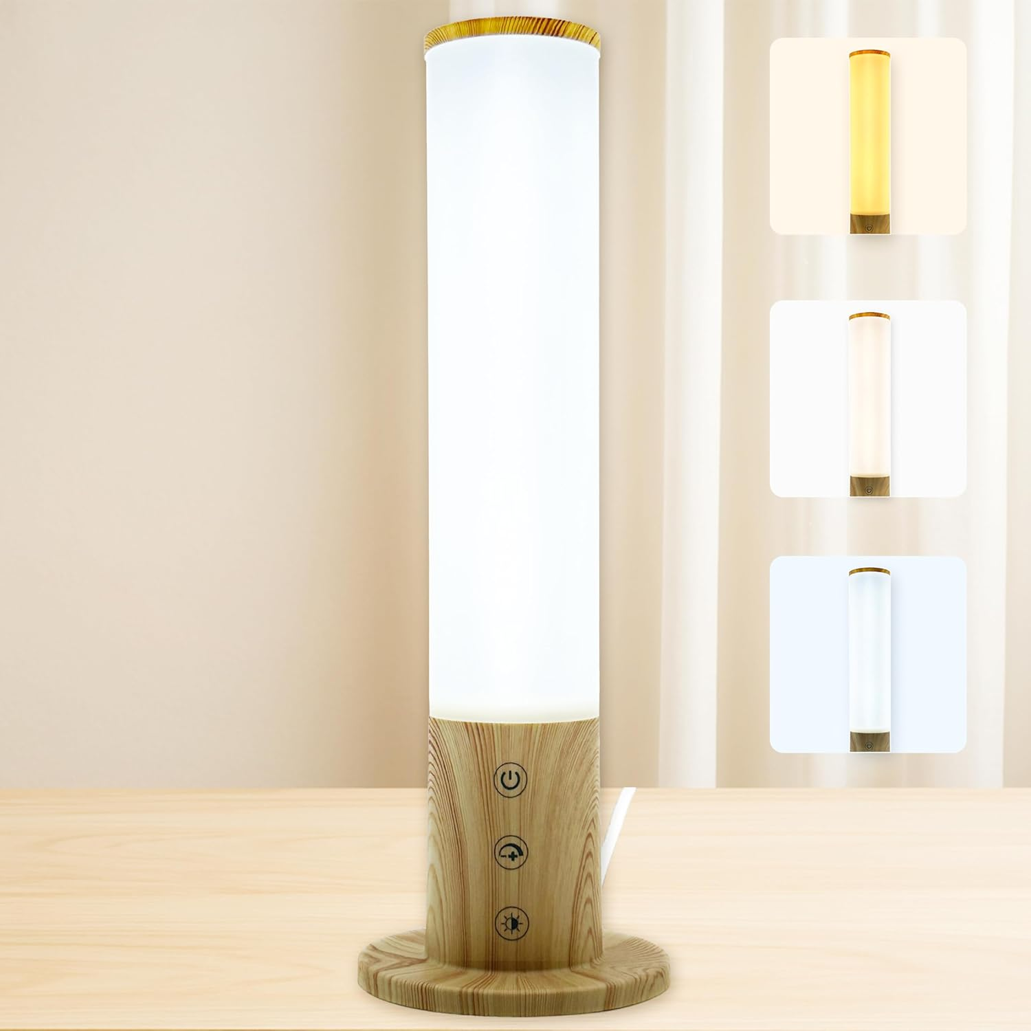 360&deg; SAD Lamp, Uv-Free 10000 LUX Light Therapy Lamp with 3 Color Temperatures & 5 Brightness Levels, Plug-In Design, Touch Control & Wood-Grain Base Sunlight Lamp for Seasonal Affective, Home & Office