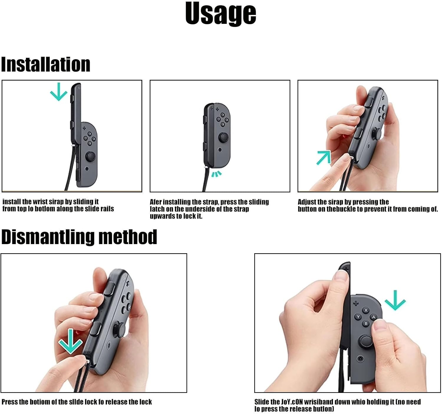 JANGJANG Metal Slide Joycon Wrist Strap for Nintendo Switch Controller, 2-Pack Adjustable Lanyards, Replacement Accessories for Joypad in Black, Secure Locking Mechanism with Easy Installation image number 4