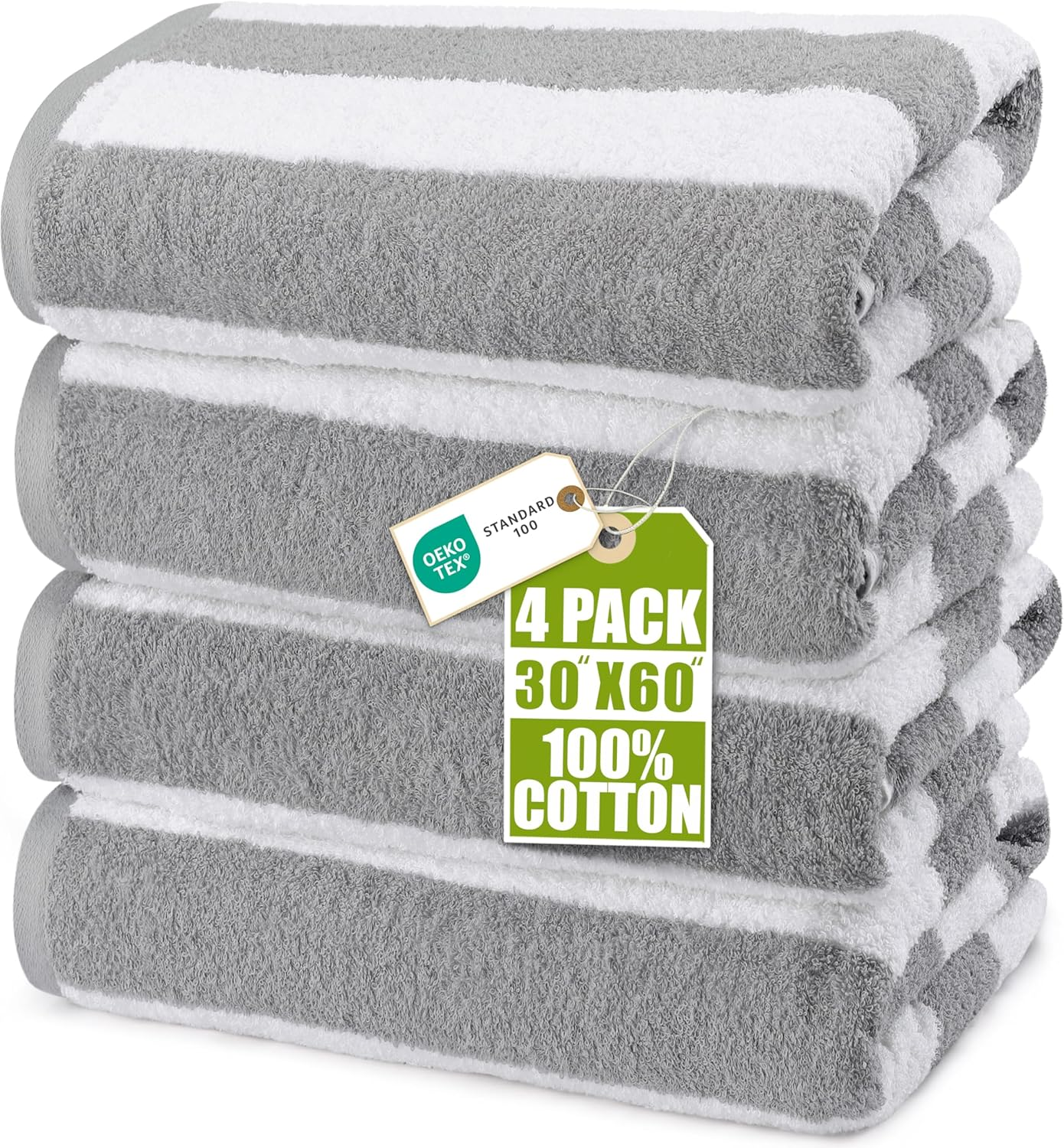 Utopia Towels Large Beach Towel - Cotton Pool Towels - Cabana Stripe Towels (4 Pack, 30 X 60 Inches) Green