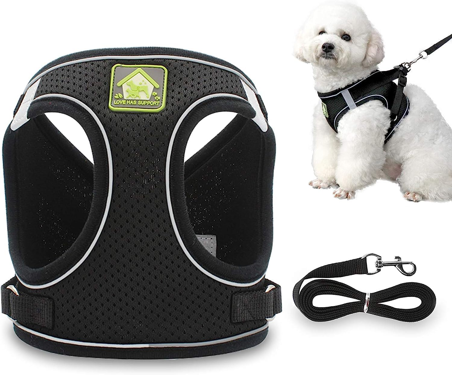 Puppy Dog Harness and Leash Set, No-Pull Pet Vest for Small Dogs and Cats, Easy Control Vest Harness with Adjustable Straps and Reflective Strip for Outdoor Walking Training (Size L,Black) image number 1