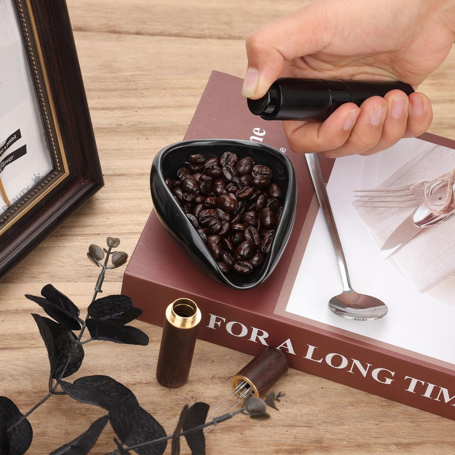 4-Piece Coffee Bean Dosing Cup, Spray Bottle, Espresso Stirrer Tool, Teaspoon Set, Ceramic Coffee Dosing Vessel Tray Kit Coffee Bar Accessories for Coffee Lovers (Up to 35G Coffee Bean) image number 5