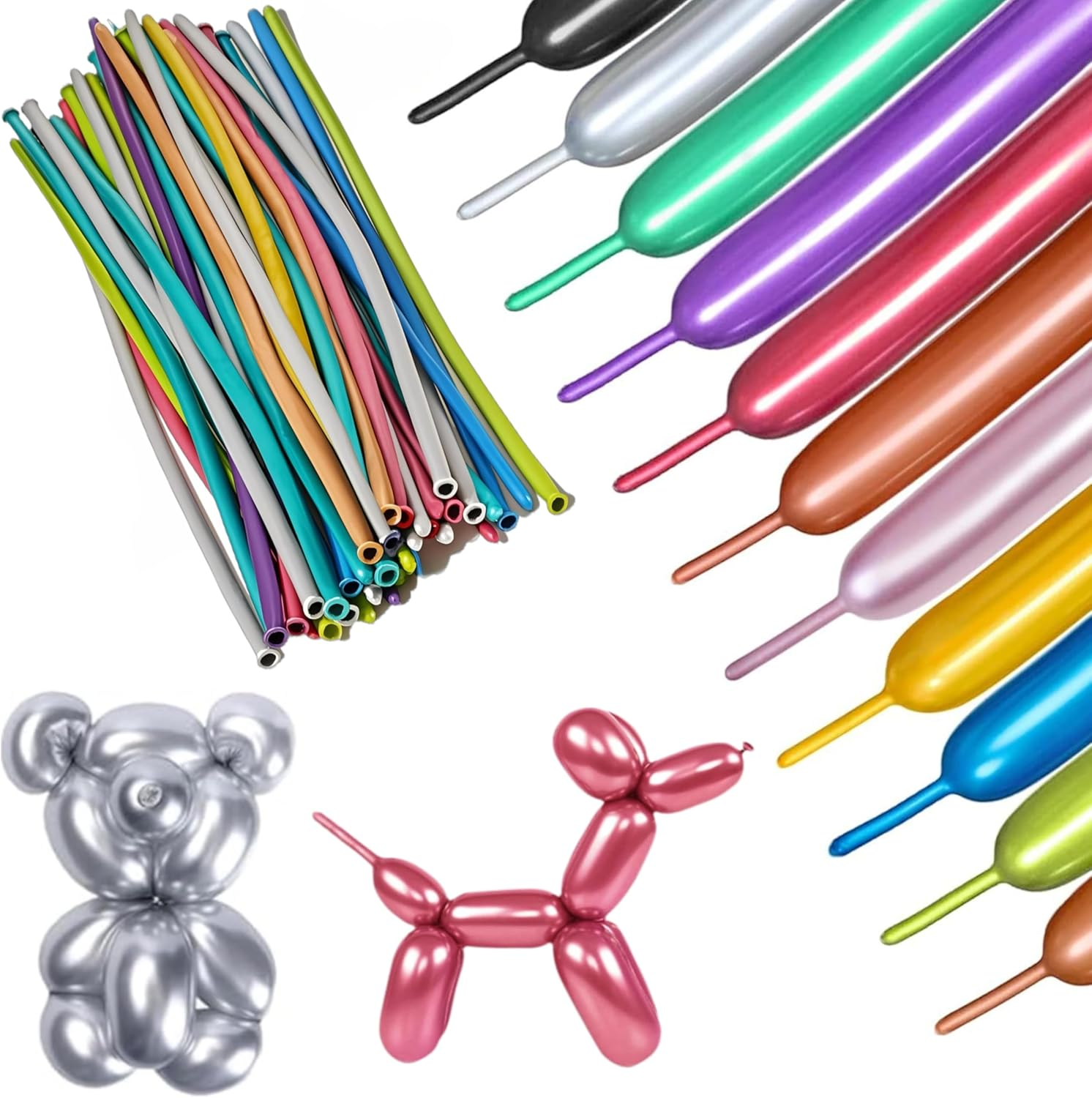 Lumjoy 100Pcs 260 Long Balloons Pastel Assorted Mixed Color Thickening Skinny Latex Twisting Animals Modeling Magic Balloons for Weddings Birthdays Clowns Christmas Party Garland Decorations