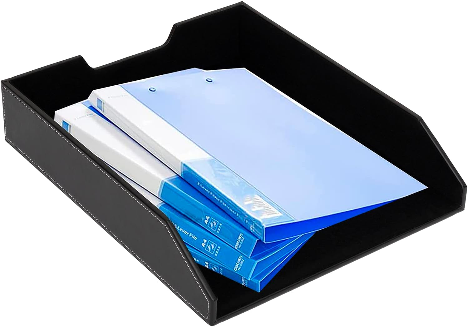 6 Piece Office Supplies/Desk Organizer Set with Desktop Leather Writing Pad,File Paper Tray,Magazine Folder Holder, Pen Cup,Sticky Note Holder,Letter Mail Sorter,Workspace Decor for Women Men (Black) - Brown image number 7