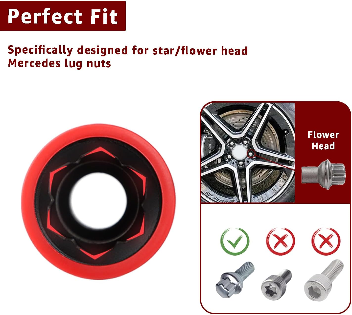 ITEQ Protective Wheel Lug Nut Socket for Mercedes Benz with 17Mm Convex, Flower Head Lug Nut Socket image number 1