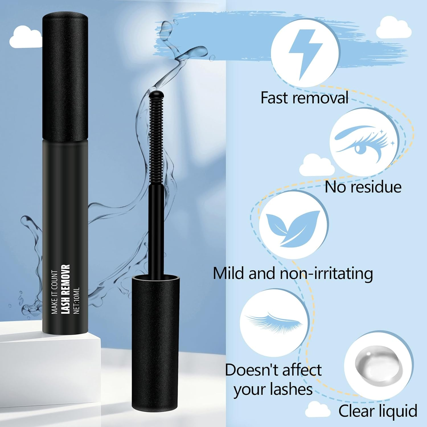 Kevkev Lash Remover for Extensions and Clusters 10Ml with Brush, Cotton Swabs - Easy Removal of Eyelash Adhesive, Bond and Seal image number 6