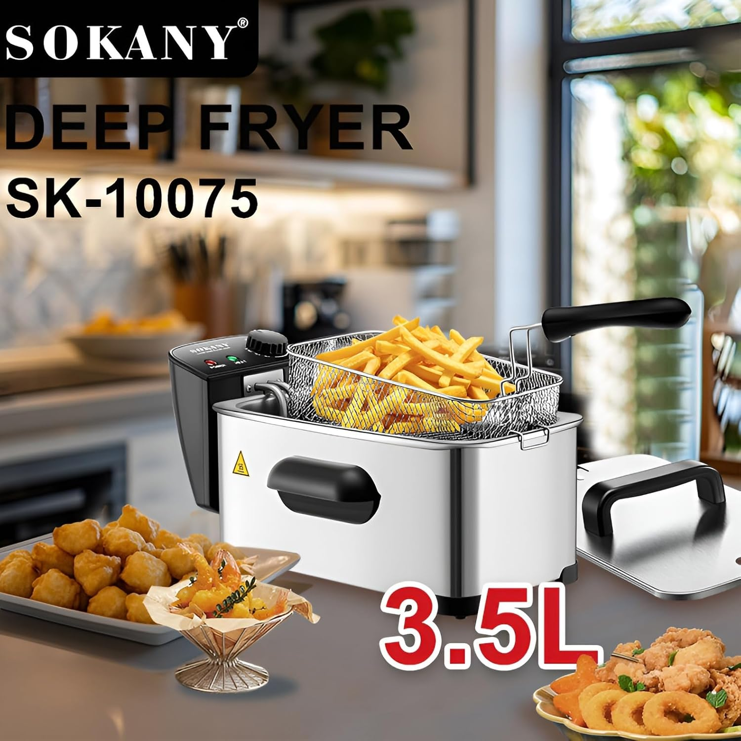 Electric Deep Fryer 3.5L Capacity 2000W Stainless Steel Exterior Fryer Adjustable Temperature & Indicator Lights with Removable Basket, Detachable Lid & Handle Easy Clean image number 6
